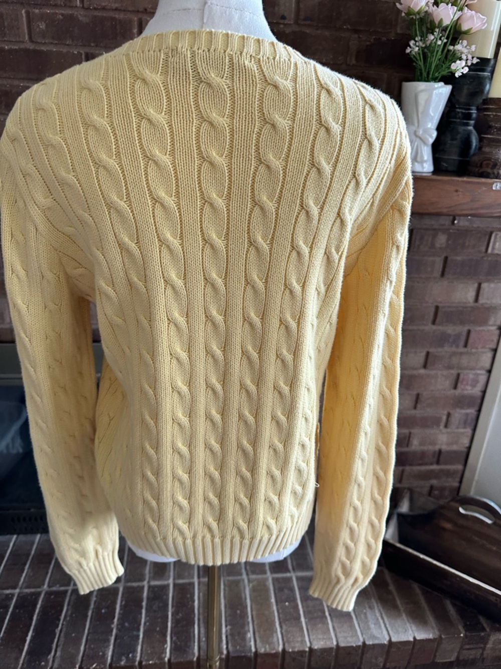 Vintage Ralph Lauren Cable Knit Cotton Crewneck Sweater Light Pastel Yellow L* - Picture 3 of 5
